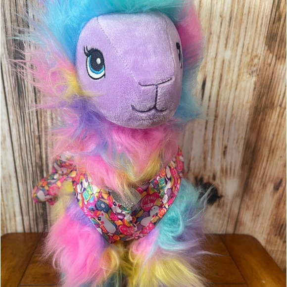 Build-A-Bear Workshop Neon Rainbow Llama Lama Plush Long Fur With Outfit - Picture 6 of 8